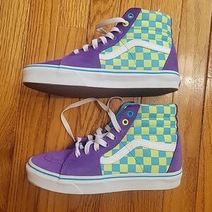 Vans Old Skool Purple/Green/Blue Checkerboard High Top Shoe Size 7 Womens 5.5Men